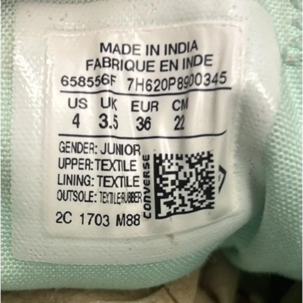 Converse All Star Low Mint Green Youth Size 4 Women's Size 6 Pastel Canvas Ox